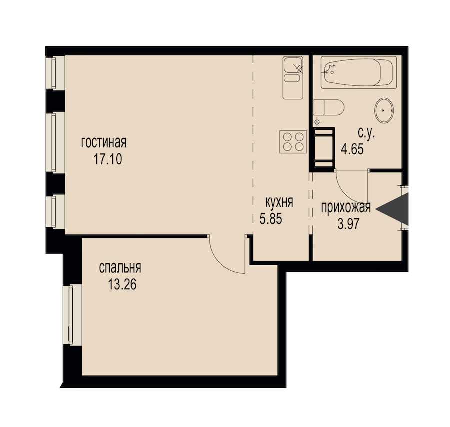 Однокомнатная квартира в : площадь 44.83 м2 , этаж: 7 – купить в Санкт-Петербурге